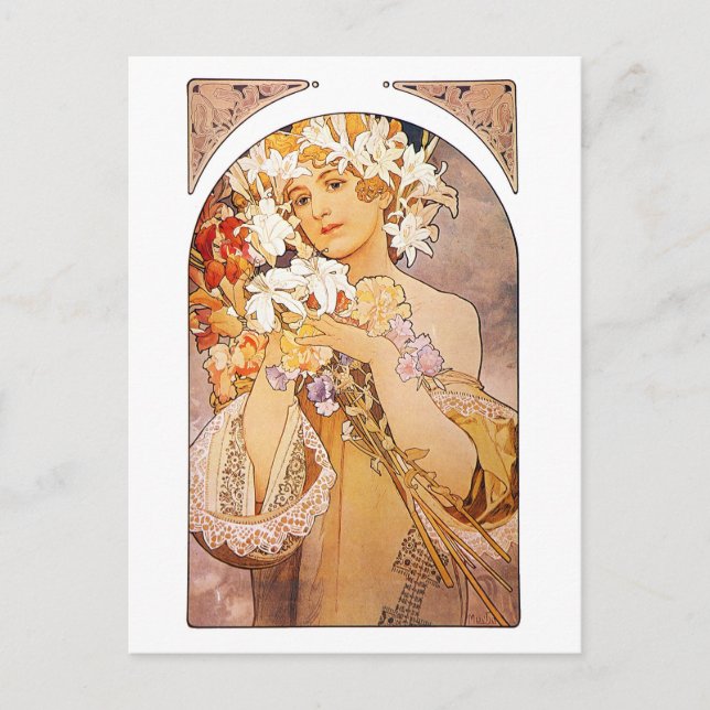 Postal Flor de Alphonse Mucha (Anverso)