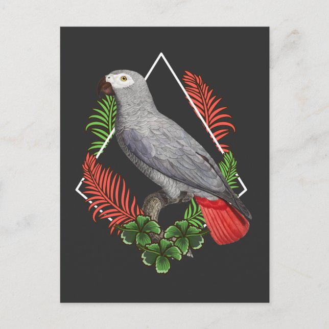 Postal Flor de amante del loro gris africano (Anverso)