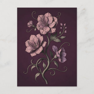 Postal Flor de Anémona Morada Botanical Oscura 