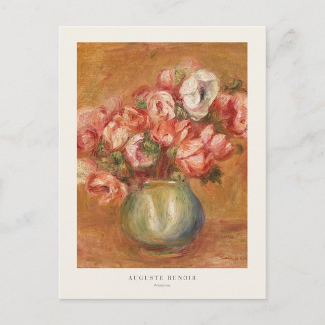 Postal Flor de anémonas en una vase Auguste Renoir (Anverso)