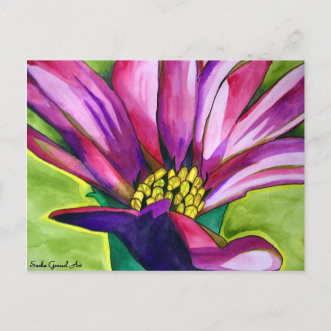 Postal Flor de arte acuático morado de Daisy Africano (Anverso)