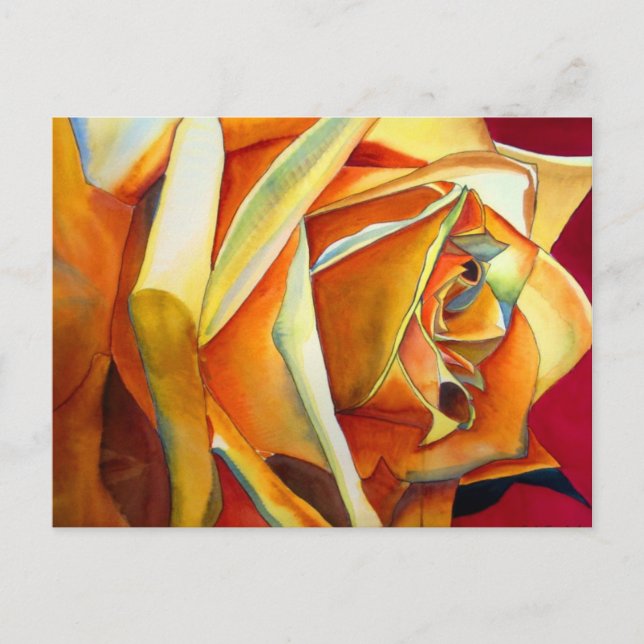 Postal Flor de arte acuático original de la rosa amarilla (Anverso)