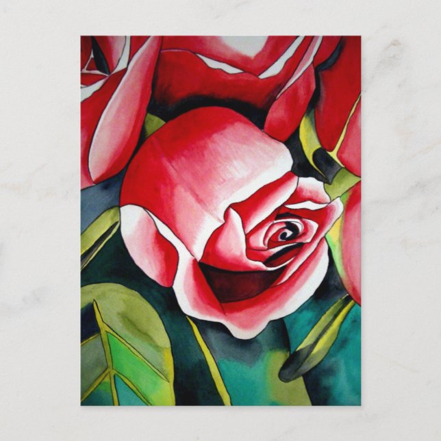 Postal Flor de arte de la pintura acuarela rosa de Rosebu (Anverso)