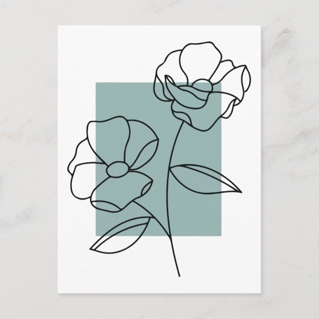 Postal flor de arte de línea minimalista (Anverso)