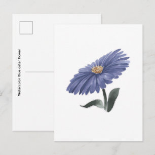 Postal Flor de aster azul acuarela