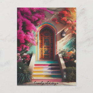 Postal flor de buganvillas retro tiro