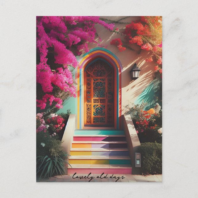 Postal flor de buganvillas retro tiro (Anverso)