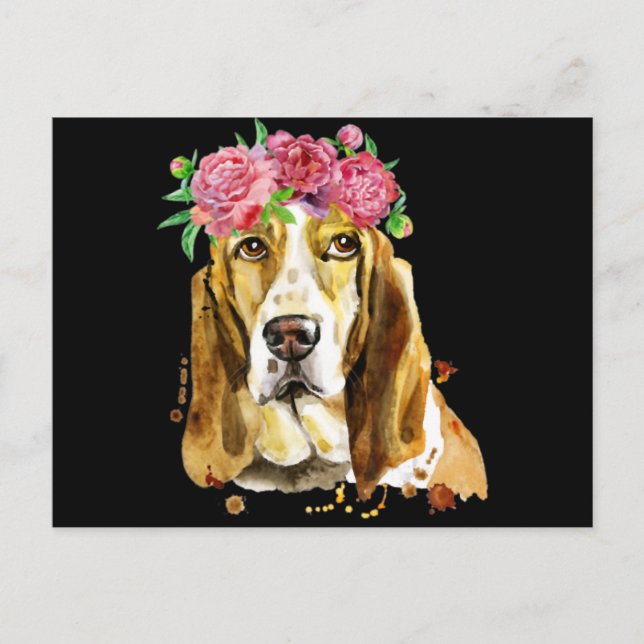 Postal flor de canto corona acuarela arte perro (Anverso)