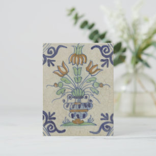Postal Flor De Cerámica Delft Tile Antiguo