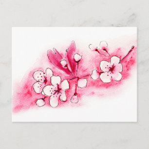 Postal Flor de cerezo acuarela