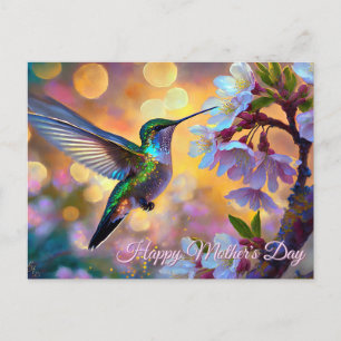 Postal Flor de Cerezo Amanecer Día de la Madre Colibrí