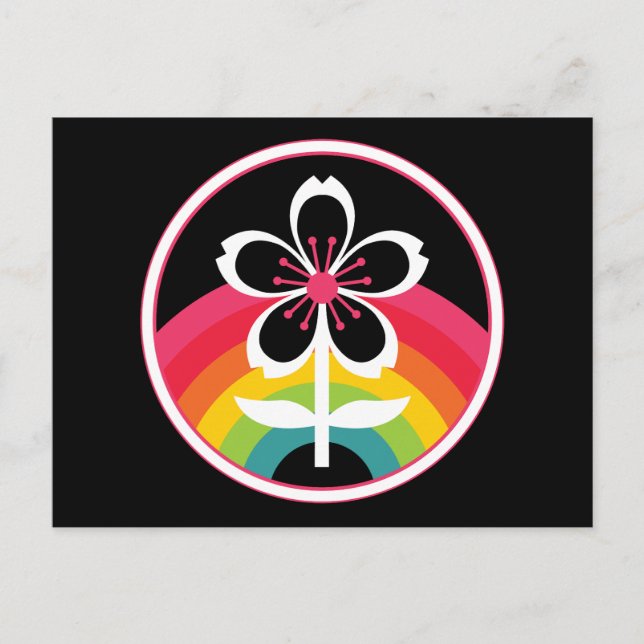 Postal flor de cerezo arco iris (Anverso)