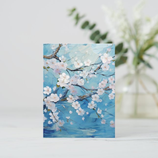 Postal Flor de Cerezo Azul Personalizada (Anverso de pie)