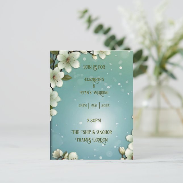 Postal Flor de cerezo caprichosa con espárragos (Anverso de pie)