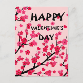 Postal flor de cerezo de corazones rosas adorables