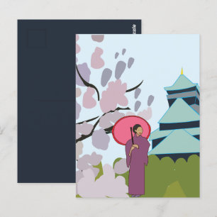 Postal Flor de cerezo de Japón Geisha Kimono Japón