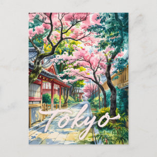 Postal Flor de cerezo de Tokio acuarela Japón tradicional