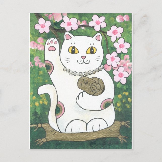 Postal Flor de cerezo dulce Neko (Anverso)