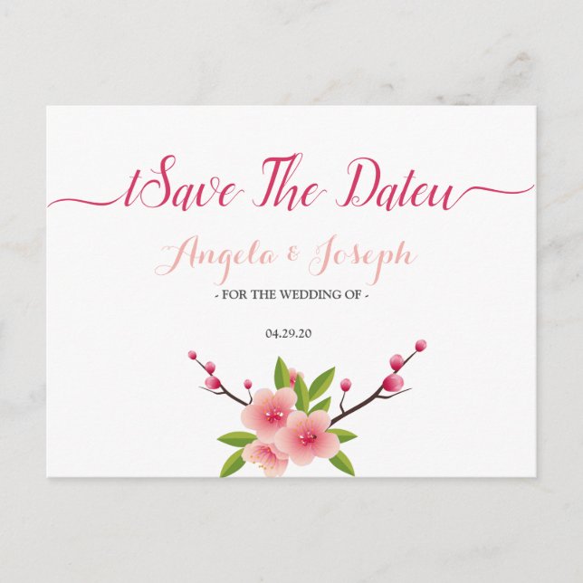 Postal Flor de cerezo floral Save the Date (Anverso)