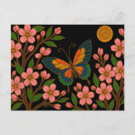 Postal Flor de Cerezo Luna Mariposa