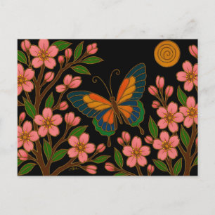 Postal Flor de Cerezo Luna Mariposa