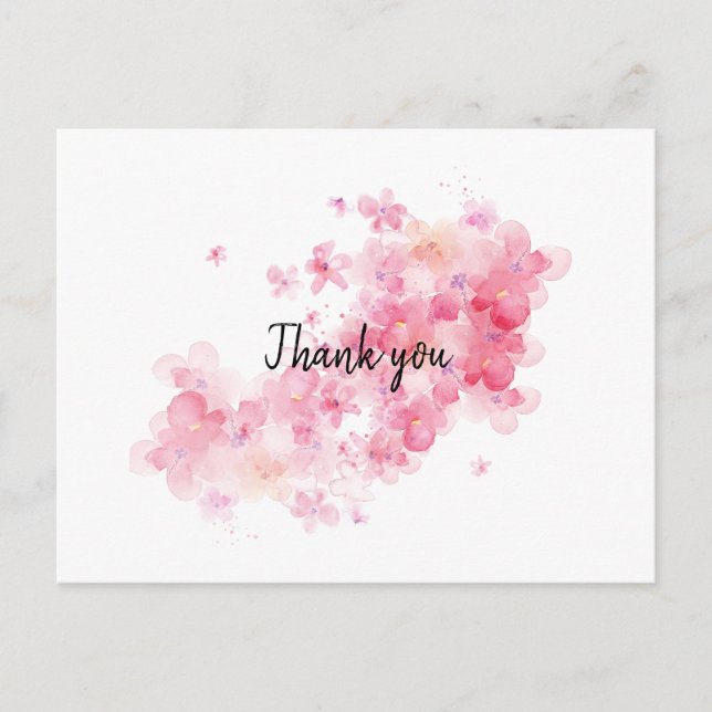Postal Flor de cerezo rosa gracias (Anverso)