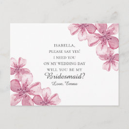 Postal Flor de cerezo rosa. ¿Serás mi dama de honor?
