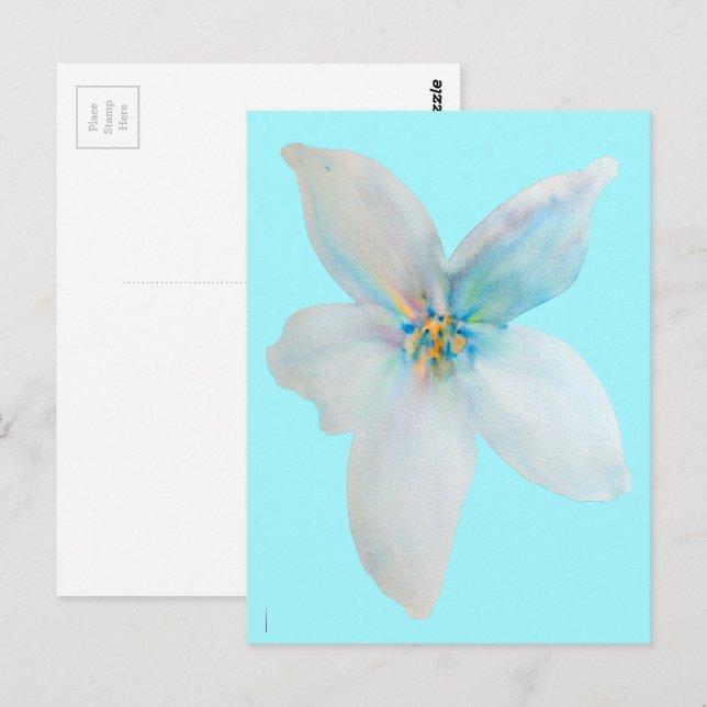 Postal Flor de color pastel blanco (Anverso / Reverso)