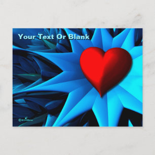 Postal Flor de corazón azul fractal
