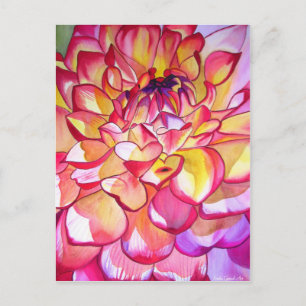 Postal flor de dalia rosa acuarela arte fino