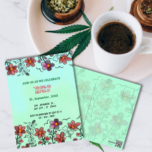 POSTAL FLOR DE DOODLE ROJO ÚNICO DE PRIMAVERA CUMPLEAÑOS 