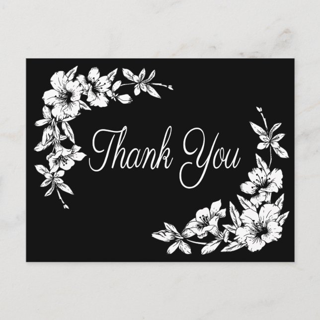 Postal Flor de época Gracias Flor Negra y Blanca (Anverso)