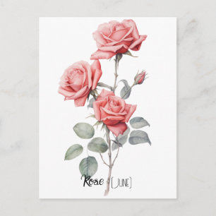 Postal Flor de fecha de nacimiento Rosa (junio)
