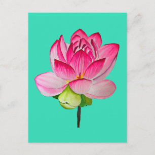 Postal Flor de flores de color de agua rosa