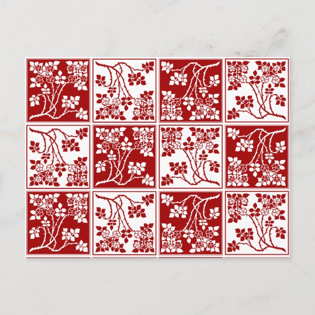 Postal Flor de flores rojas blancas cubiertas de Bonito b (Anverso)