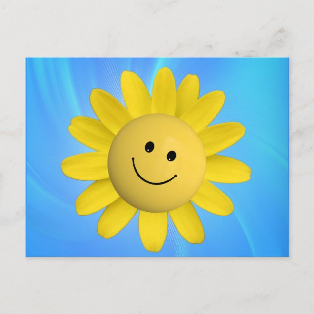 POSTAL FLOR DE GIRASOL FELIZ CARA DE DIBUJO ANIMADO GRÁFI (Anverso)