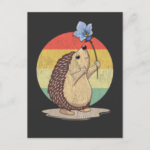 Postal Flor de Hedgehog Cute Retro Sunset Otumt Animal