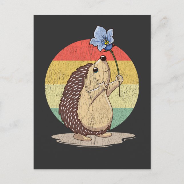 Postal Flor de Hedgehog Cute Retro Sunset Otumt Animal (Anverso)