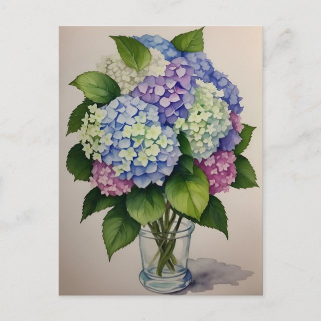 Postal Flor de hidrangea azul acuarela (Anverso)