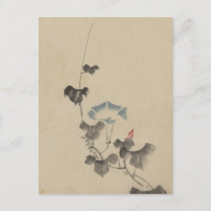 Postal Flor de Ipomeya Azul en la Vid por Hokusai