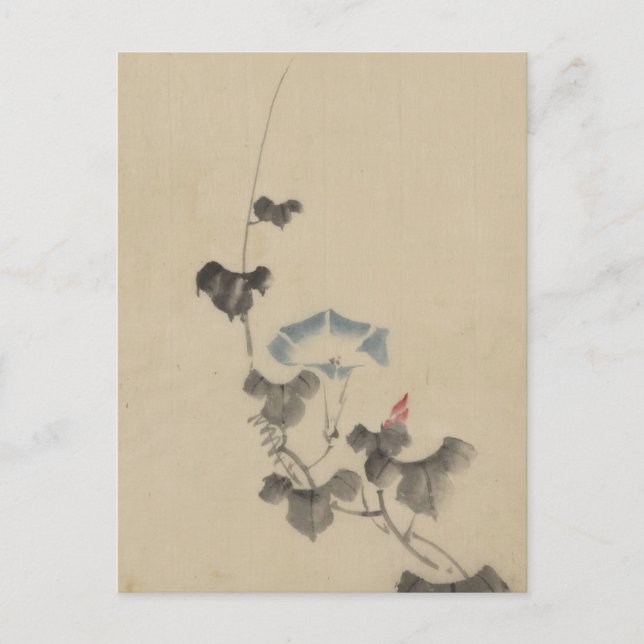 Postal Flor de Ipomeya Azul en la Vid por Hokusai (Anverso)