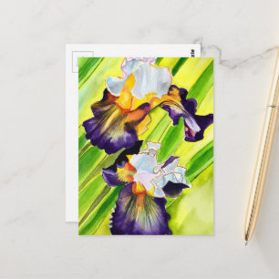 Postal Flor de iris floral acuarela