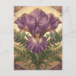 Postal Flor de Iris Morado Art Nouveau Marco Ornate