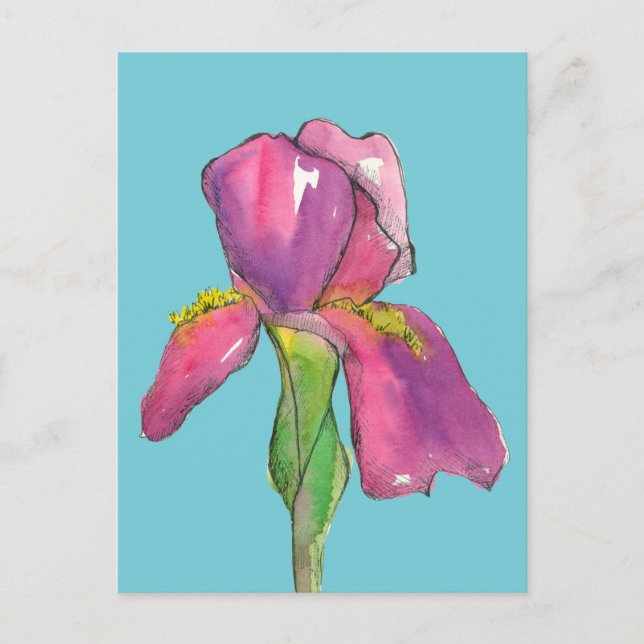 Postal Flor de iris rosa turquesa (Anverso)