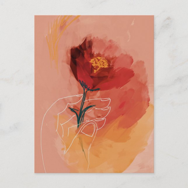 Postal Flor de la mano acuarela y esbozo de línea (Anverso)