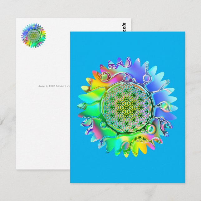 Postal Flor de la Vida - Flor Geométrica 5 (Anverso / Reverso)