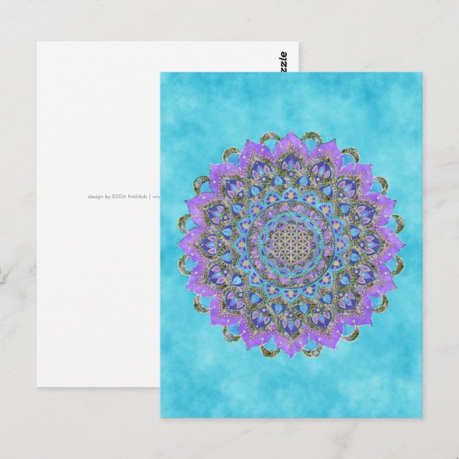 Postal Flor de la Vida - Mandala Estilo India 2 (Anverso / Reverso)