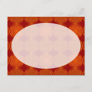 Postal Flor de la Vida - patrón de sello - naranja rojo