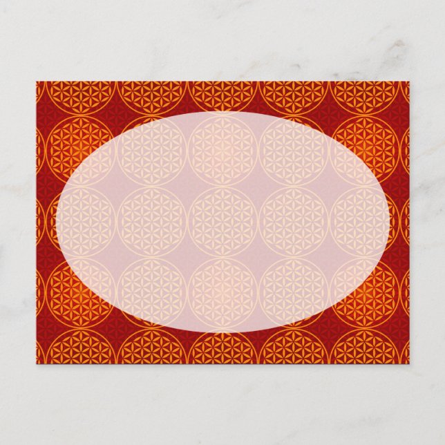 Postal Flor de la Vida - patrón de sello - naranja rojo (Anverso)
