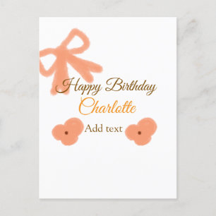 Postal flor de lazo naranja pastel de cumpleaños nombre